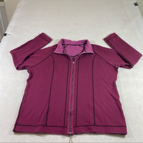 Sweater XL Woman’s Reversible Full Zip Sweatshirt Jacket Wine Black Long Sleeve - Picture 14 of 14